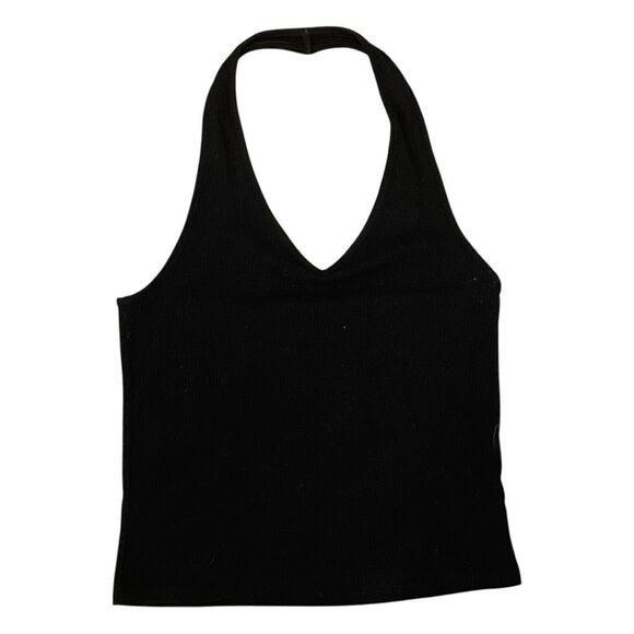 American Eagle AE Black Ribbed Knit Halter Top Pull-Over M - Picture 2 of 6